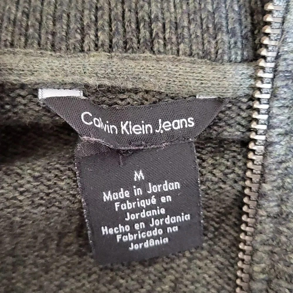 Calvin Klein Jeans Men’s Medium‎ Green Mock Neck Quarter Zip Sweater